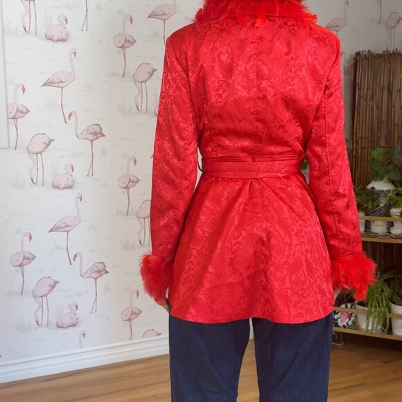 Dollskill Red Brocade and Feather Jacket Size M - Picture 4 of 9